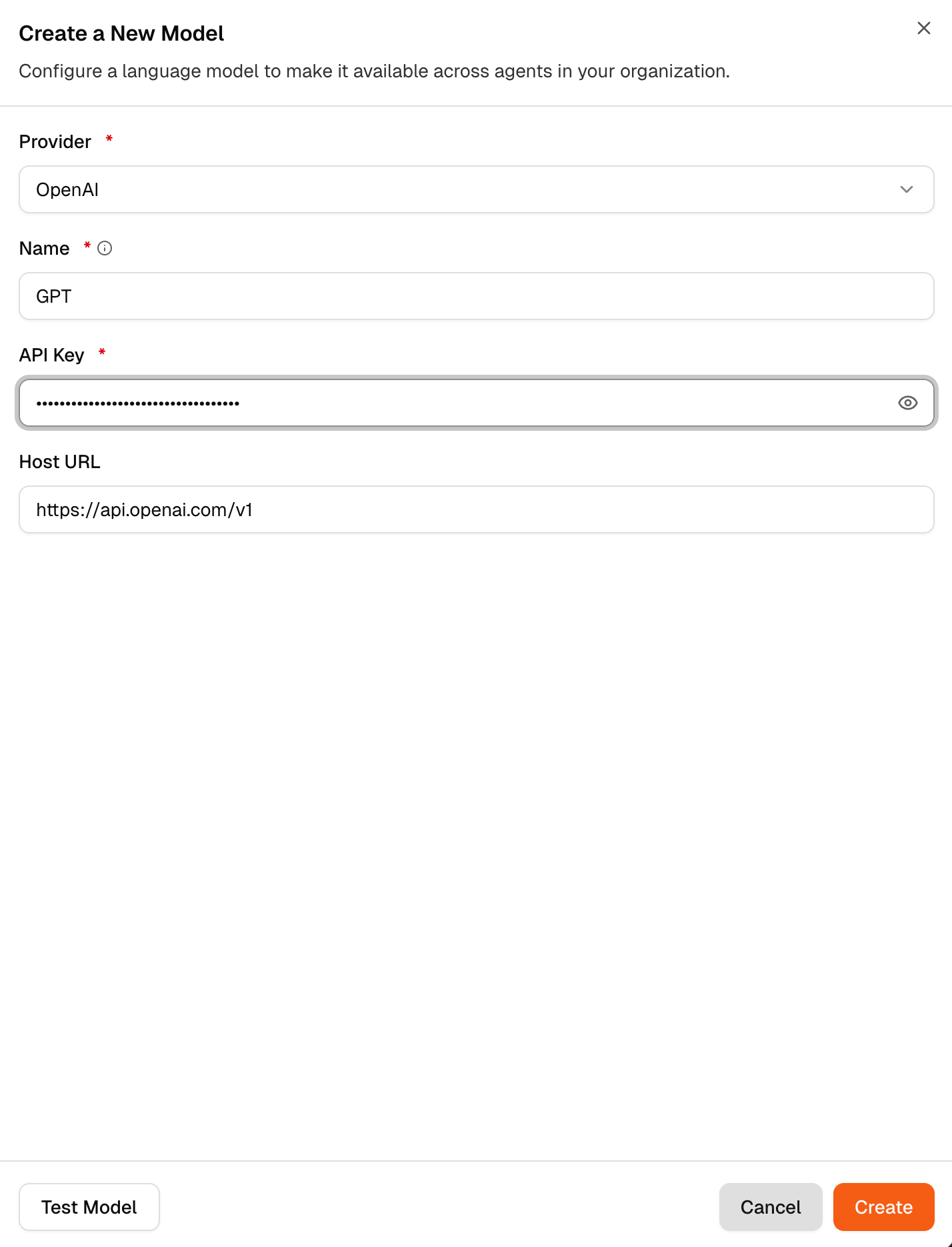 Models configuration screen