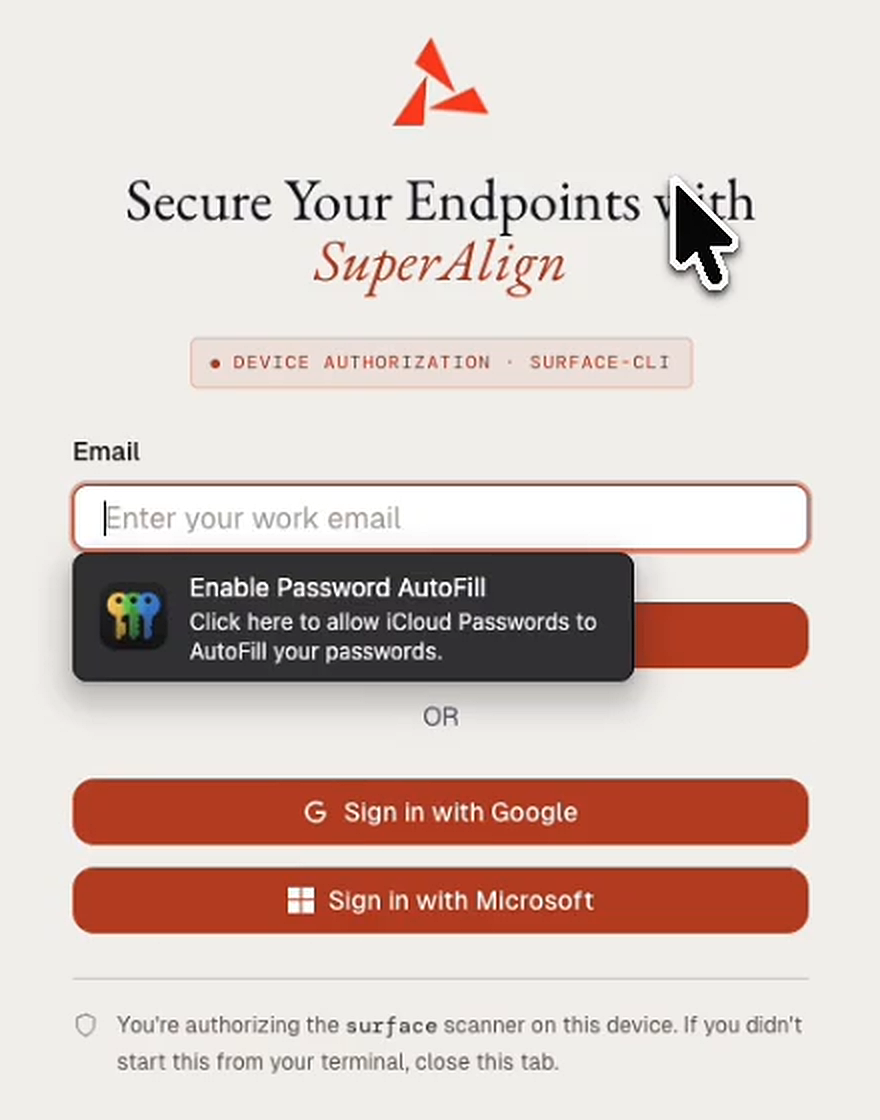 The Device Authorization sign-in page for SURFACE-CLI