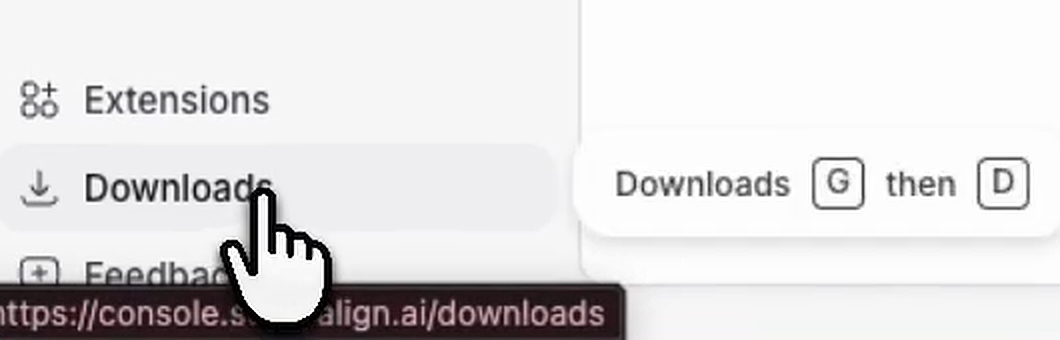 Downloads at the bottom of the console sidebar
